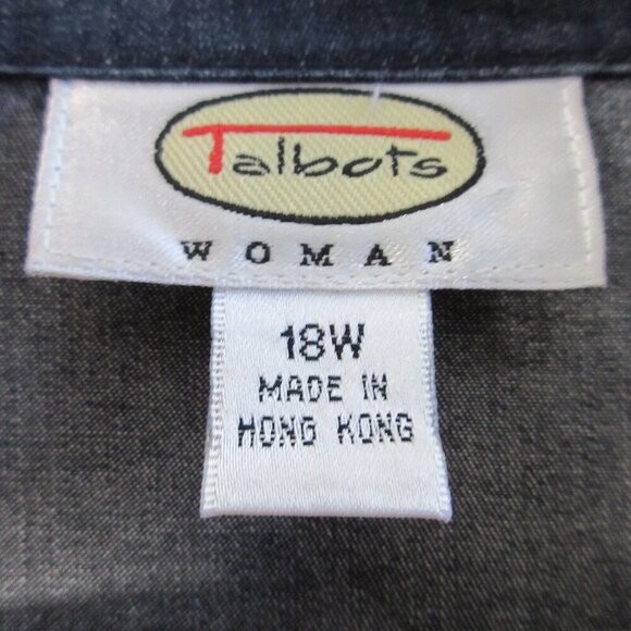 Talbots Denim Trench Coat Women 18 Blue Double Breasted Cotton Chambray y2k 668 - Picture 3 of 9